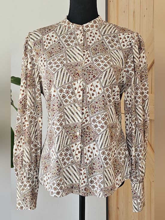 Veronica Beard Tops - VERONICA BEARD Women's Silk Cream Printed Button-Front Long-Sleeve Shirt. Size 6